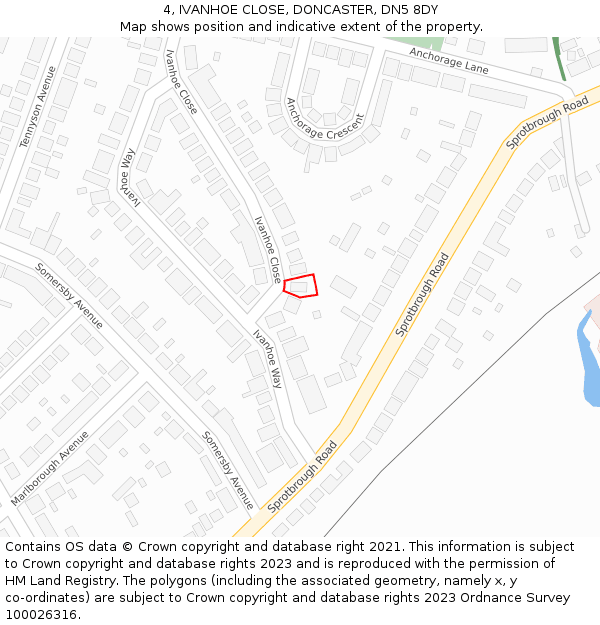 4, IVANHOE CLOSE, DONCASTER, DN5 8DY: Location map and indicative extent of plot