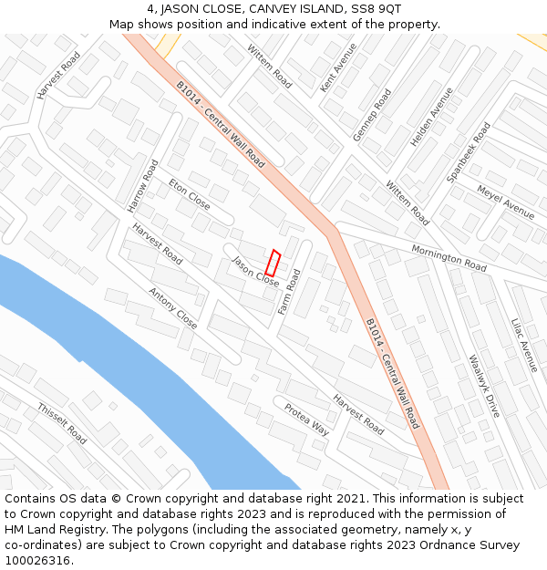 4, JASON CLOSE, CANVEY ISLAND, SS8 9QT: Location map and indicative extent of plot