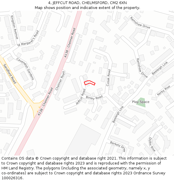 4, JEFFCUT ROAD, CHELMSFORD, CM2 6XN: Location map and indicative extent of plot