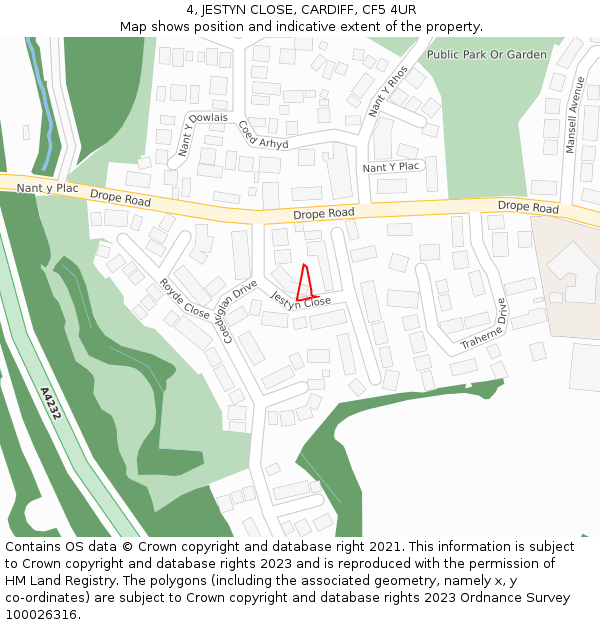 4, JESTYN CLOSE, CARDIFF, CF5 4UR: Location map and indicative extent of plot