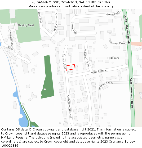 4, JOANNA CLOSE, DOWNTON, SALISBURY, SP5 3NP: Location map and indicative extent of plot