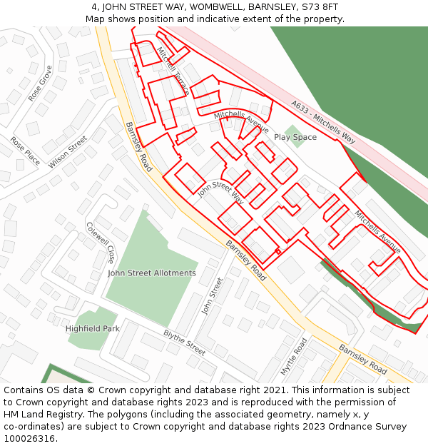 4, JOHN STREET WAY, WOMBWELL, BARNSLEY, S73 8FT: Location map and indicative extent of plot