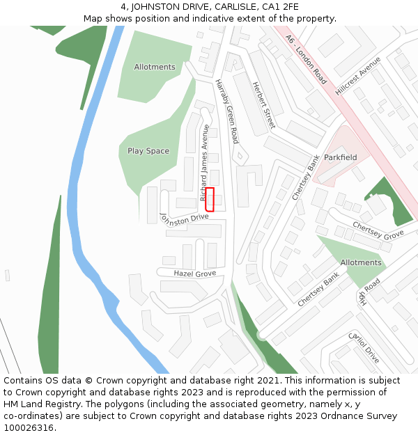 4, JOHNSTON DRIVE, CARLISLE, CA1 2FE: Location map and indicative extent of plot