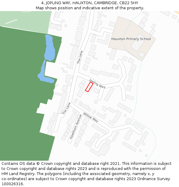 4, JOPLING WAY, HAUXTON, CAMBRIDGE, CB22 5HY: Location map and indicative extent of plot