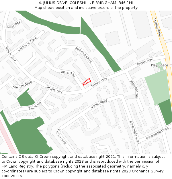 4, JULIUS DRIVE, COLESHILL, BIRMINGHAM, B46 1HL: Location map and indicative extent of plot