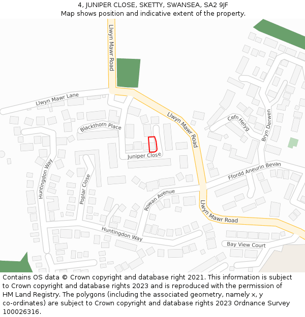 4, JUNIPER CLOSE, SKETTY, SWANSEA, SA2 9JF: Location map and indicative extent of plot