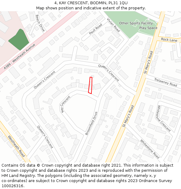 4, KAY CRESCENT, BODMIN, PL31 1QU: Location map and indicative extent of plot