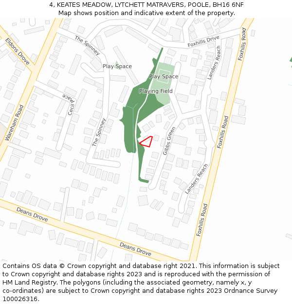 4, KEATES MEADOW, LYTCHETT MATRAVERS, POOLE, BH16 6NF: Location map and indicative extent of plot