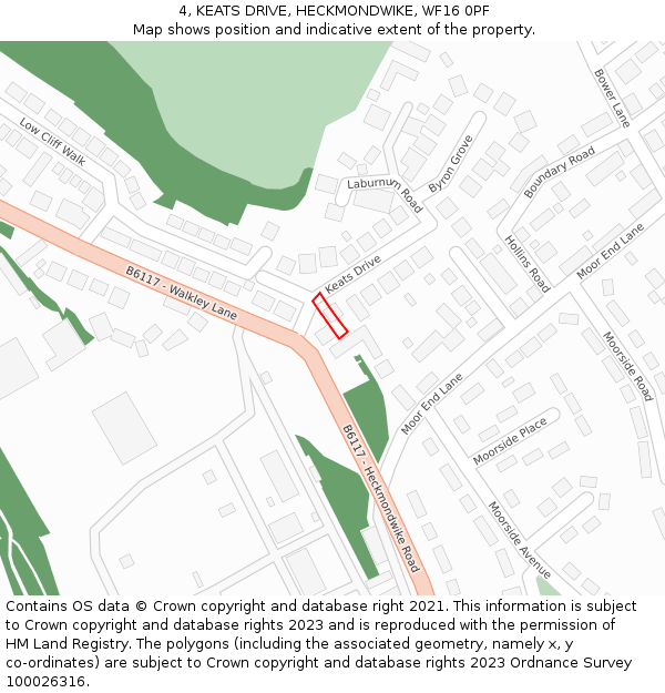 4, KEATS DRIVE, HECKMONDWIKE, WF16 0PF: Location map and indicative extent of plot