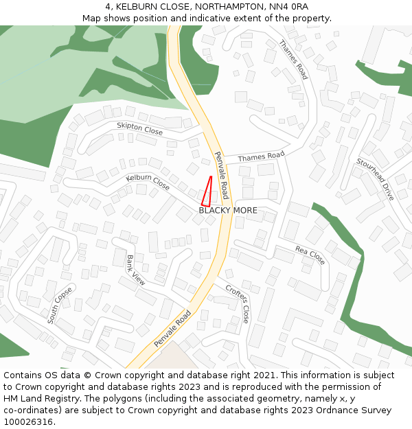 4, KELBURN CLOSE, NORTHAMPTON, NN4 0RA: Location map and indicative extent of plot