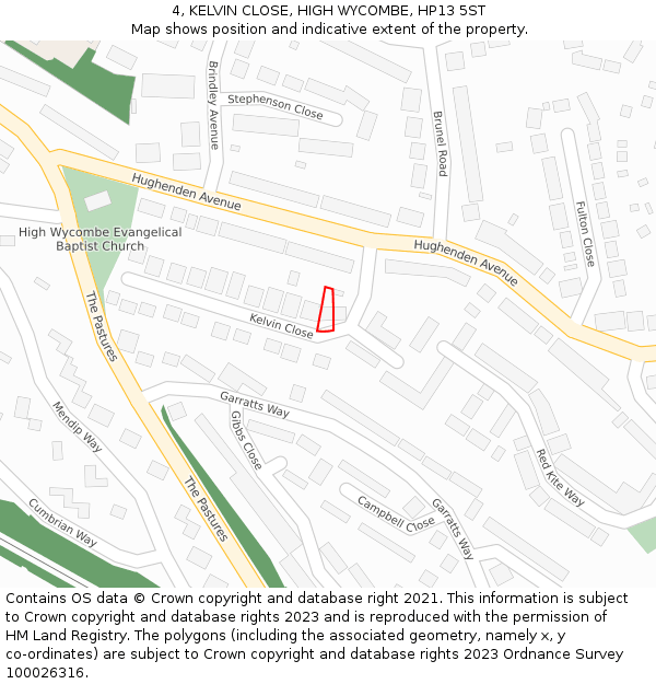 4, KELVIN CLOSE, HIGH WYCOMBE, HP13 5ST: Location map and indicative extent of plot