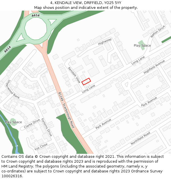 4, KENDALE VIEW, DRIFFIELD, YO25 5YY: Location map and indicative extent of plot