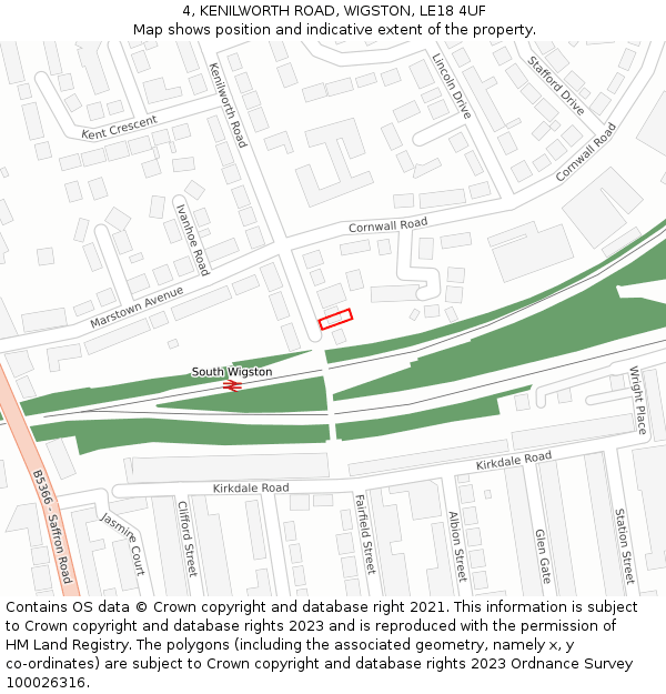 4, KENILWORTH ROAD, WIGSTON, LE18 4UF: Location map and indicative extent of plot