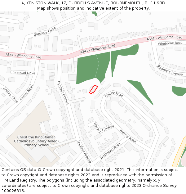 4, KENISTON WALK, 17, DURDELLS AVENUE, BOURNEMOUTH, BH11 9BD: Location map and indicative extent of plot