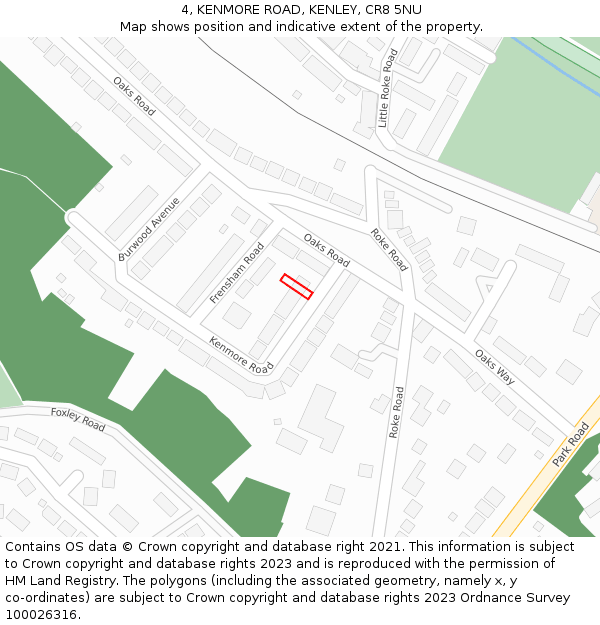 4, KENMORE ROAD, KENLEY, CR8 5NU: Location map and indicative extent of plot