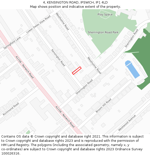 4, KENSINGTON ROAD, IPSWICH, IP1 4LD: Location map and indicative extent of plot