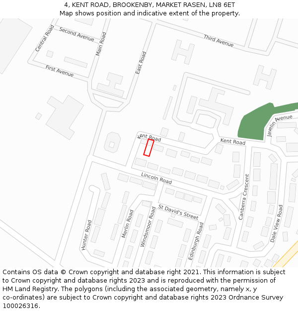 4, KENT ROAD, BROOKENBY, MARKET RASEN, LN8 6ET: Location map and indicative extent of plot