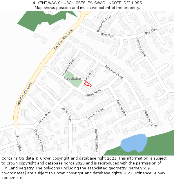 4, KENT WAY, CHURCH GRESLEY, SWADLINCOTE, DE11 9SS: Location map and indicative extent of plot