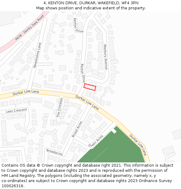 4, KENTON DRIVE, DURKAR, WAKEFIELD, WF4 3PN: Location map and indicative extent of plot