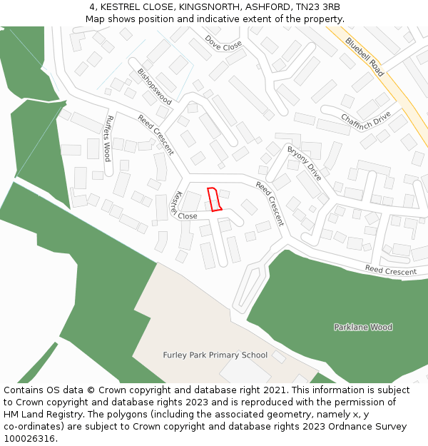 4, KESTREL CLOSE, KINGSNORTH, ASHFORD, TN23 3RB: Location map and indicative extent of plot