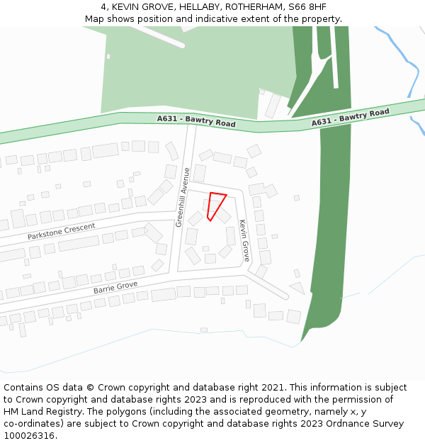 4, KEVIN GROVE, HELLABY, ROTHERHAM, S66 8HF: Location map and indicative extent of plot