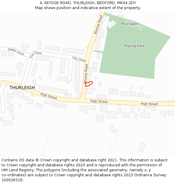 4, KEYSOE ROAD, THURLEIGH, BEDFORD, MK44 2DY: Location map and indicative extent of plot