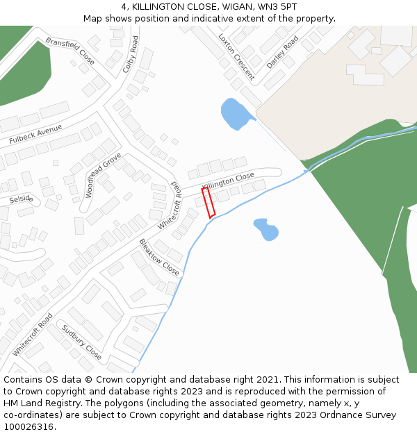 4, KILLINGTON CLOSE, WIGAN, WN3 5PT: Location map and indicative extent of plot