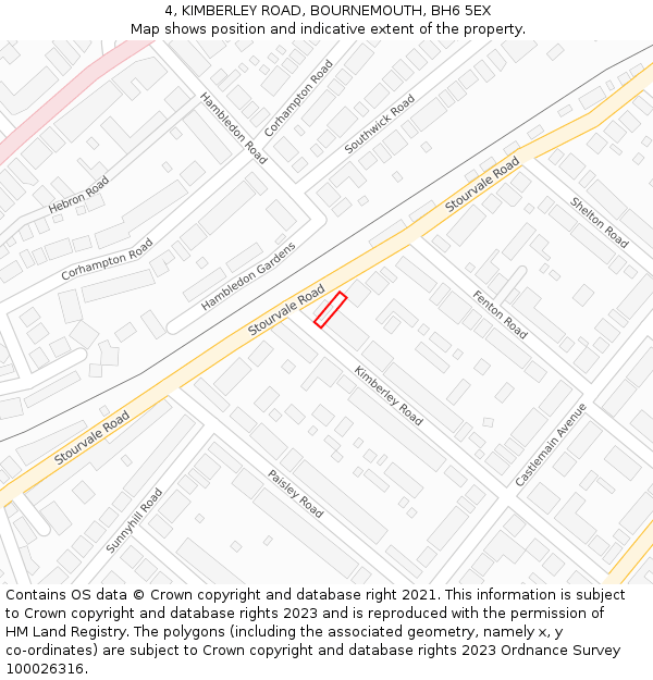 4, KIMBERLEY ROAD, BOURNEMOUTH, BH6 5EX: Location map and indicative extent of plot