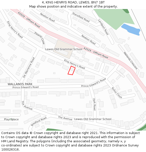 4, KING HENRYS ROAD, LEWES, BN7 1BT: Location map and indicative extent of plot