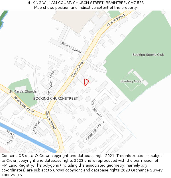 4, KING WILLIAM COURT, CHURCH STREET, BRAINTREE, CM7 5FR: Location map and indicative extent of plot