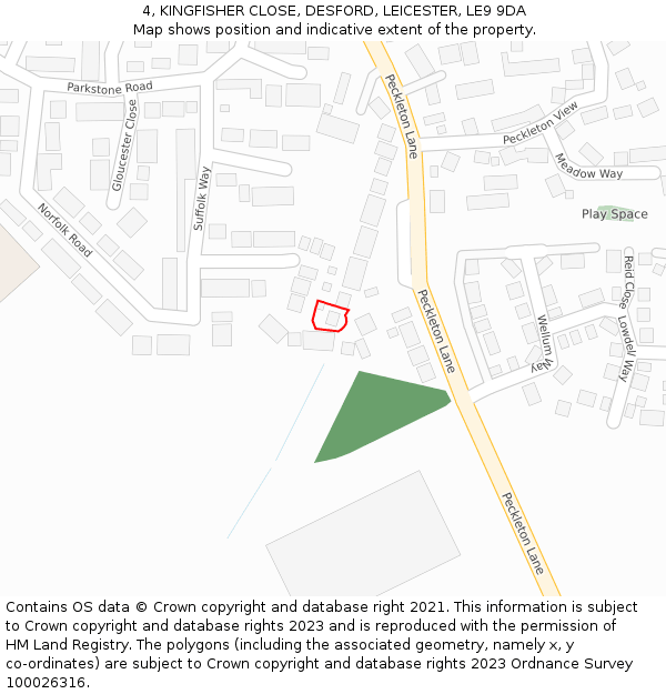 4, KINGFISHER CLOSE, DESFORD, LEICESTER, LE9 9DA: Location map and indicative extent of plot