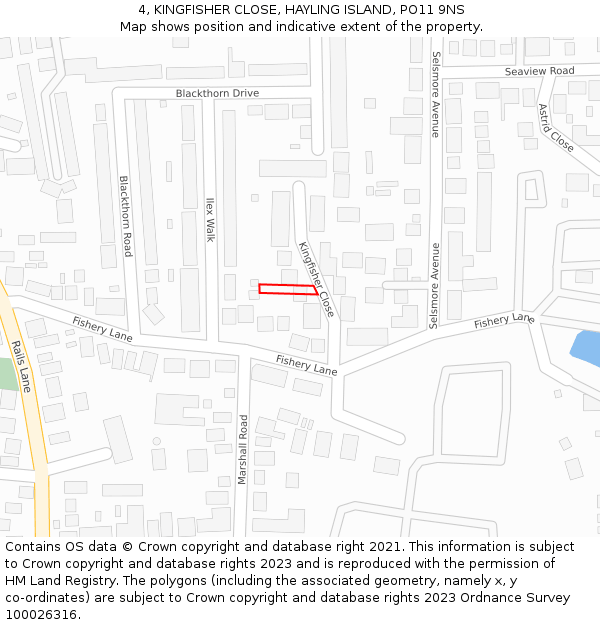 4, KINGFISHER CLOSE, HAYLING ISLAND, PO11 9NS: Location map and indicative extent of plot