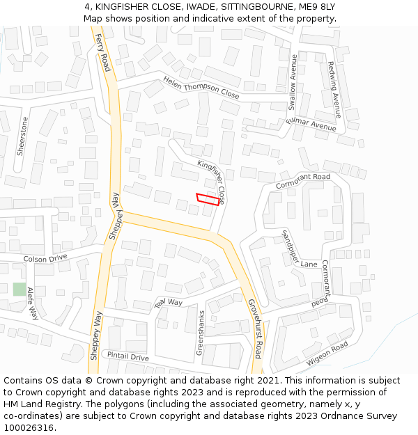 4, KINGFISHER CLOSE, IWADE, SITTINGBOURNE, ME9 8LY: Location map and indicative extent of plot