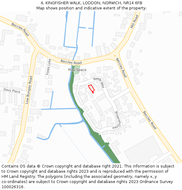 4, KINGFISHER WALK, LODDON, NORWICH, NR14 6FB: Location map and indicative extent of plot