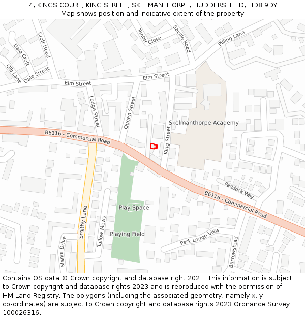 4, KINGS COURT, KING STREET, SKELMANTHORPE, HUDDERSFIELD, HD8 9DY: Location map and indicative extent of plot