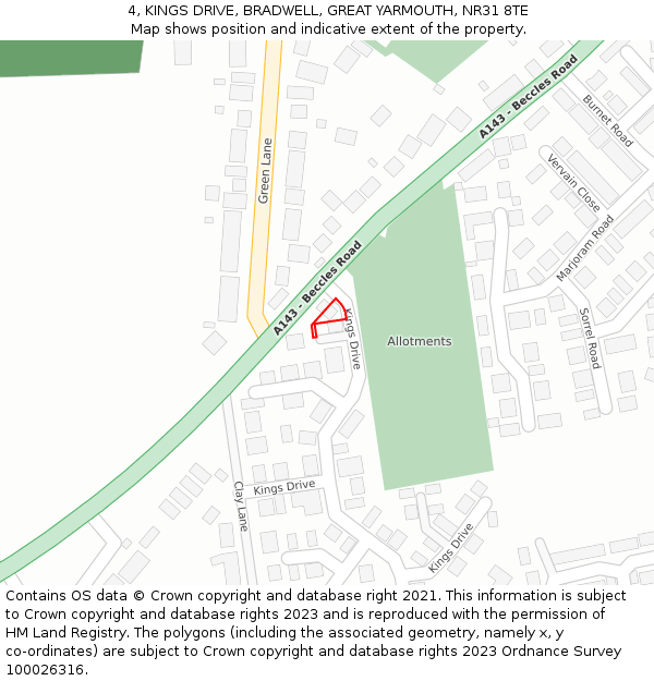 4, KINGS DRIVE, BRADWELL, GREAT YARMOUTH, NR31 8TE: Location map and indicative extent of plot