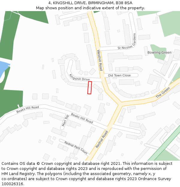 4, KINGSHILL DRIVE, BIRMINGHAM, B38 8SA: Location map and indicative extent of plot