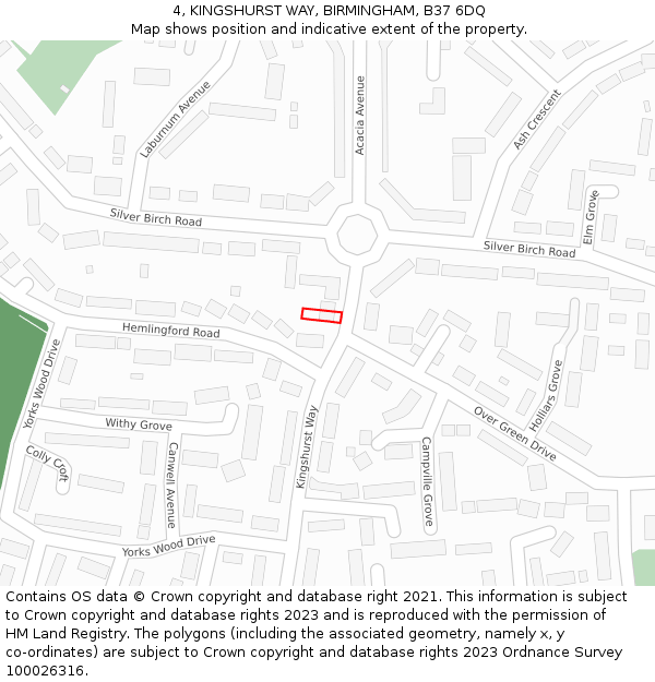 4, KINGSHURST WAY, BIRMINGHAM, B37 6DQ: Location map and indicative extent of plot