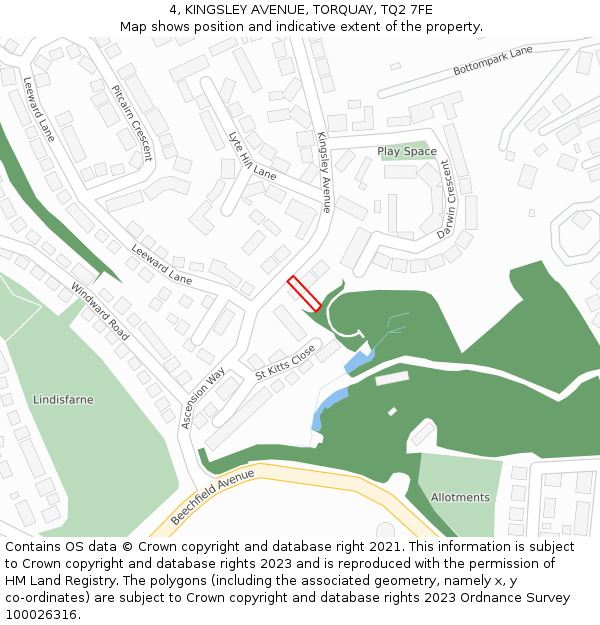 4, KINGSLEY AVENUE, TORQUAY, TQ2 7FE: Location map and indicative extent of plot