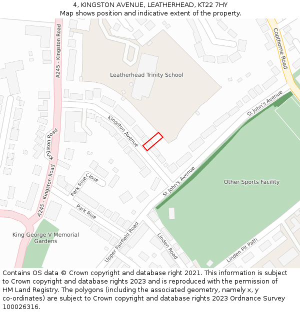 4, KINGSTON AVENUE, LEATHERHEAD, KT22 7HY: Location map and indicative extent of plot