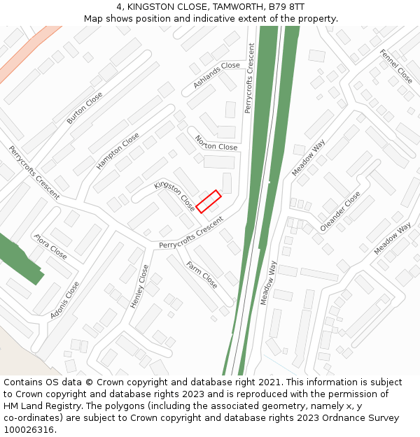 4, KINGSTON CLOSE, TAMWORTH, B79 8TT: Location map and indicative extent of plot