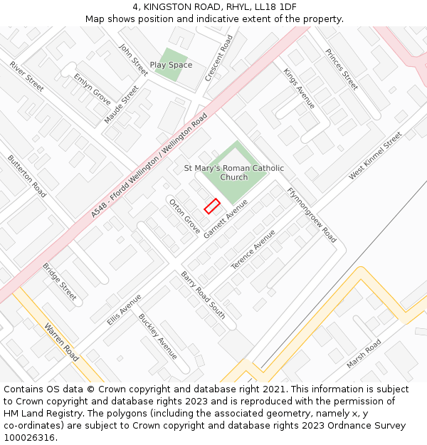 4, KINGSTON ROAD, RHYL, LL18 1DF: Location map and indicative extent of plot