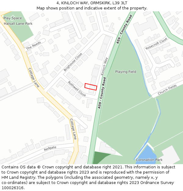 4, KINLOCH WAY, ORMSKIRK, L39 3LT: Location map and indicative extent of plot