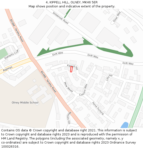 4, KIPPELL HILL, OLNEY, MK46 5ER: Location map and indicative extent of plot