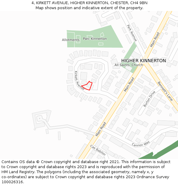 4, KIRKETT AVENUE, HIGHER KINNERTON, CHESTER, CH4 9BN: Location map and indicative extent of plot