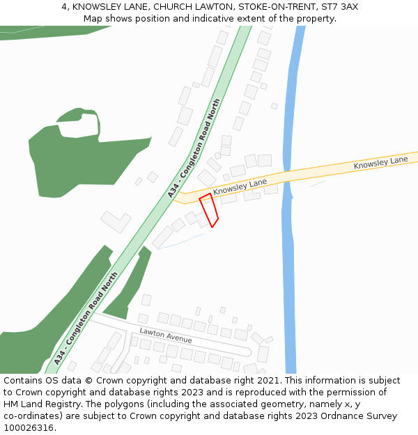 4, KNOWSLEY LANE, CHURCH LAWTON, STOKE-ON-TRENT, ST7 3AX: Location map and indicative extent of plot