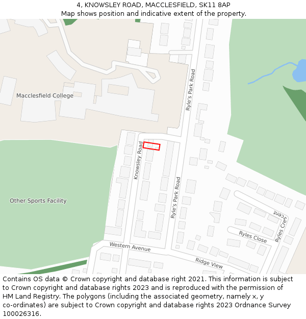 4, KNOWSLEY ROAD, MACCLESFIELD, SK11 8AP: Location map and indicative extent of plot