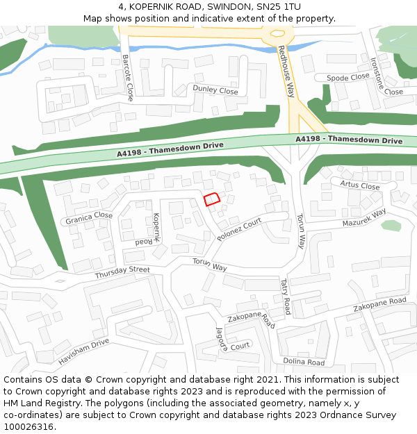 4, KOPERNIK ROAD, SWINDON, SN25 1TU: Location map and indicative extent of plot