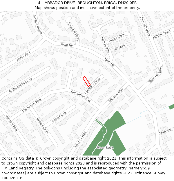 4, LABRADOR DRIVE, BROUGHTON, BRIGG, DN20 0ER: Location map and indicative extent of plot