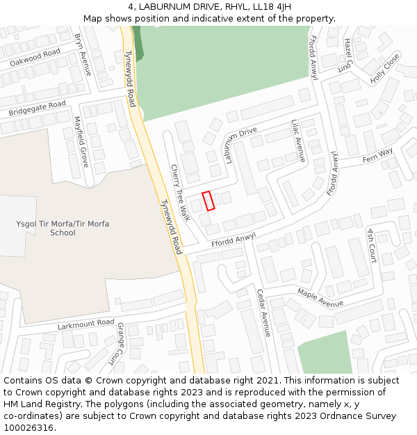 4, LABURNUM DRIVE, RHYL, LL18 4JH: Location map and indicative extent of plot